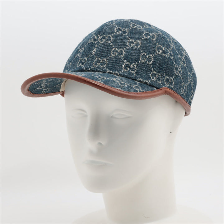 Gucci  GG Blue Denim Canvas Leather Baseball Cap