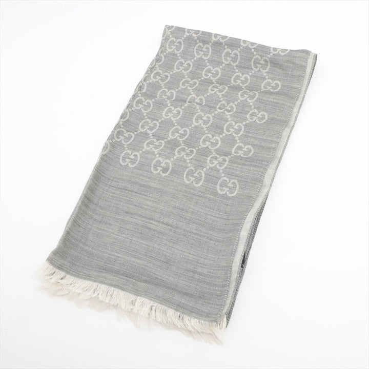 Gucci GG Logo Wool & Silk Reversible Scarf Grey