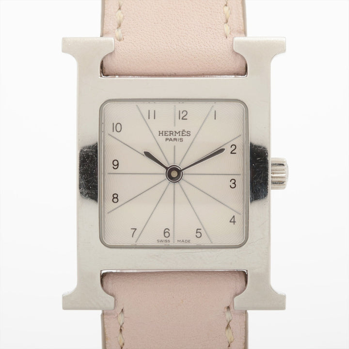 Hermès H Heure Stainless Steel Leather Watch Pink