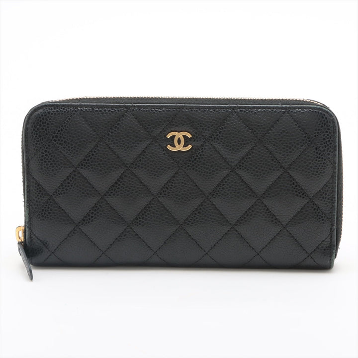 Chanel Matelasse Caviarskin Zip Around Wallet Black