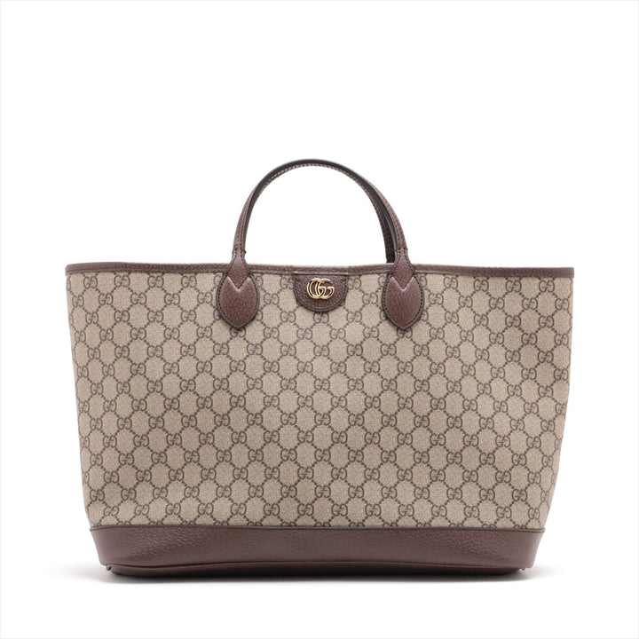 Gucci GG Supreme Leather Two-Way Tote Bag Beige×Brown