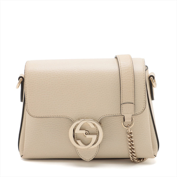 Gucci Interlocking G Leather Chain Shoulder Bag White