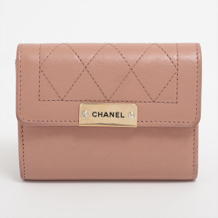 Chanel Logo Matelasse Leather Coin Purse Pink Beige