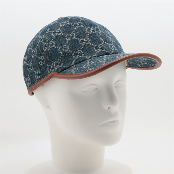 Gucci  GG Blue Denim Canvas Leather Baseball Cap