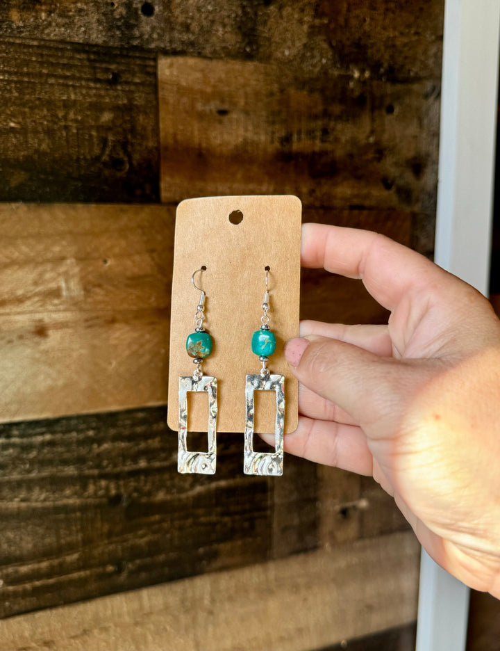 Green turquoise dangle earrings rectangle