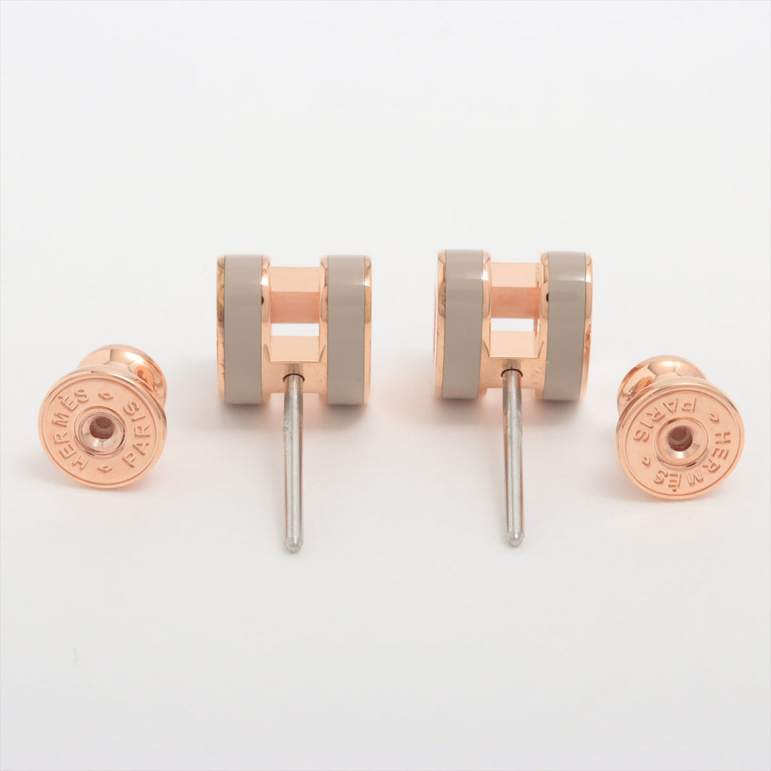 Hermès Mini Pop Ash H Gray Enamel Rose Gold Earrings