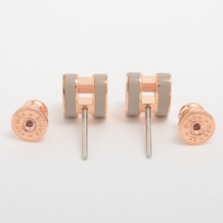 Hermès Mini Pop Ash H Gray Enamel Rose Gold Earrings