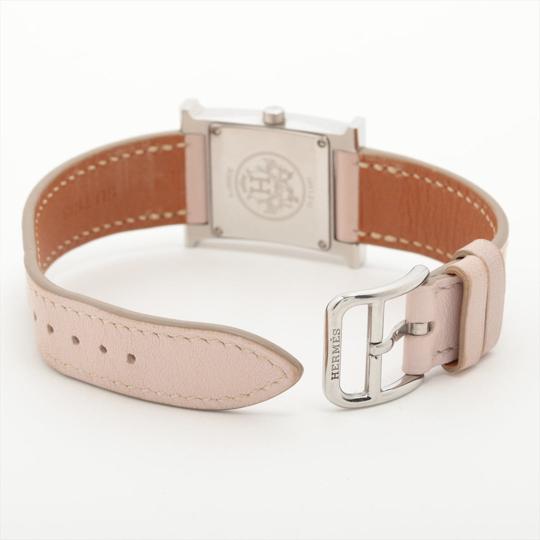 Hermès H Heure Stainless Steel Leather Watch Pink