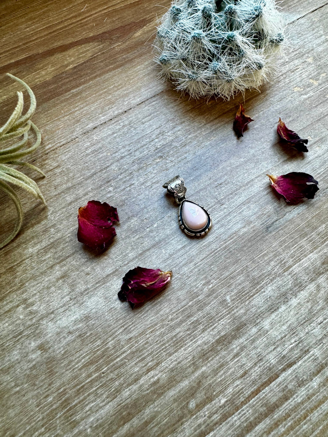 Pendant - sterling silver with pink Conch teardrop