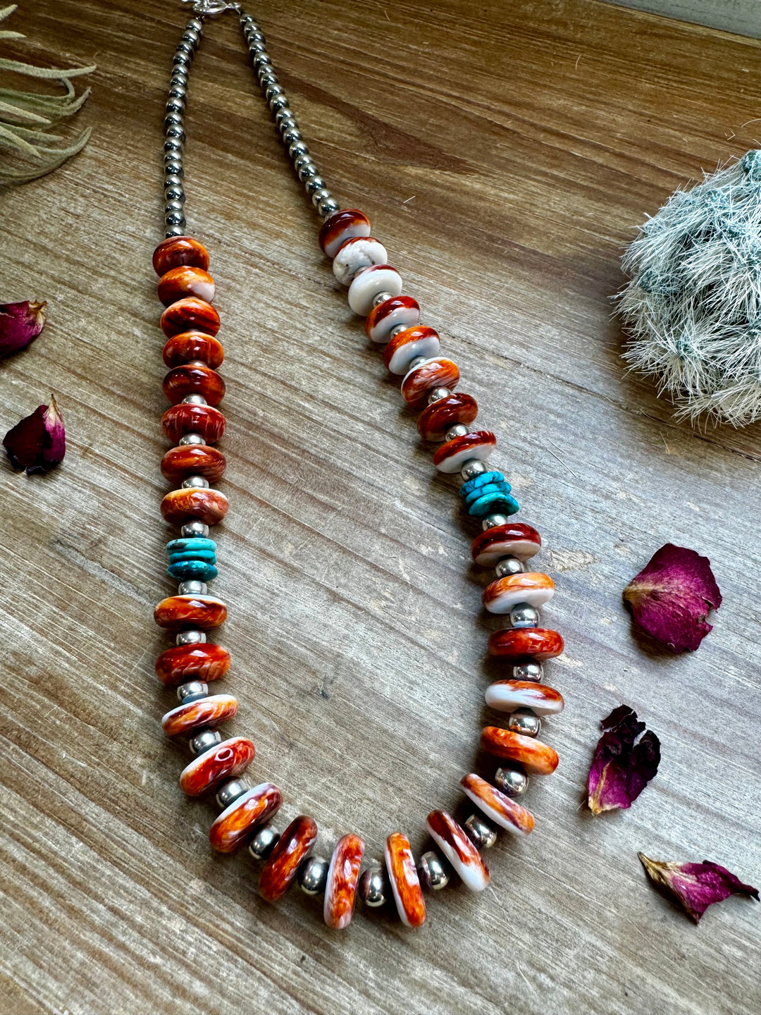 22 inch - NFR collection - sterling silver, red spiny & Turquoise