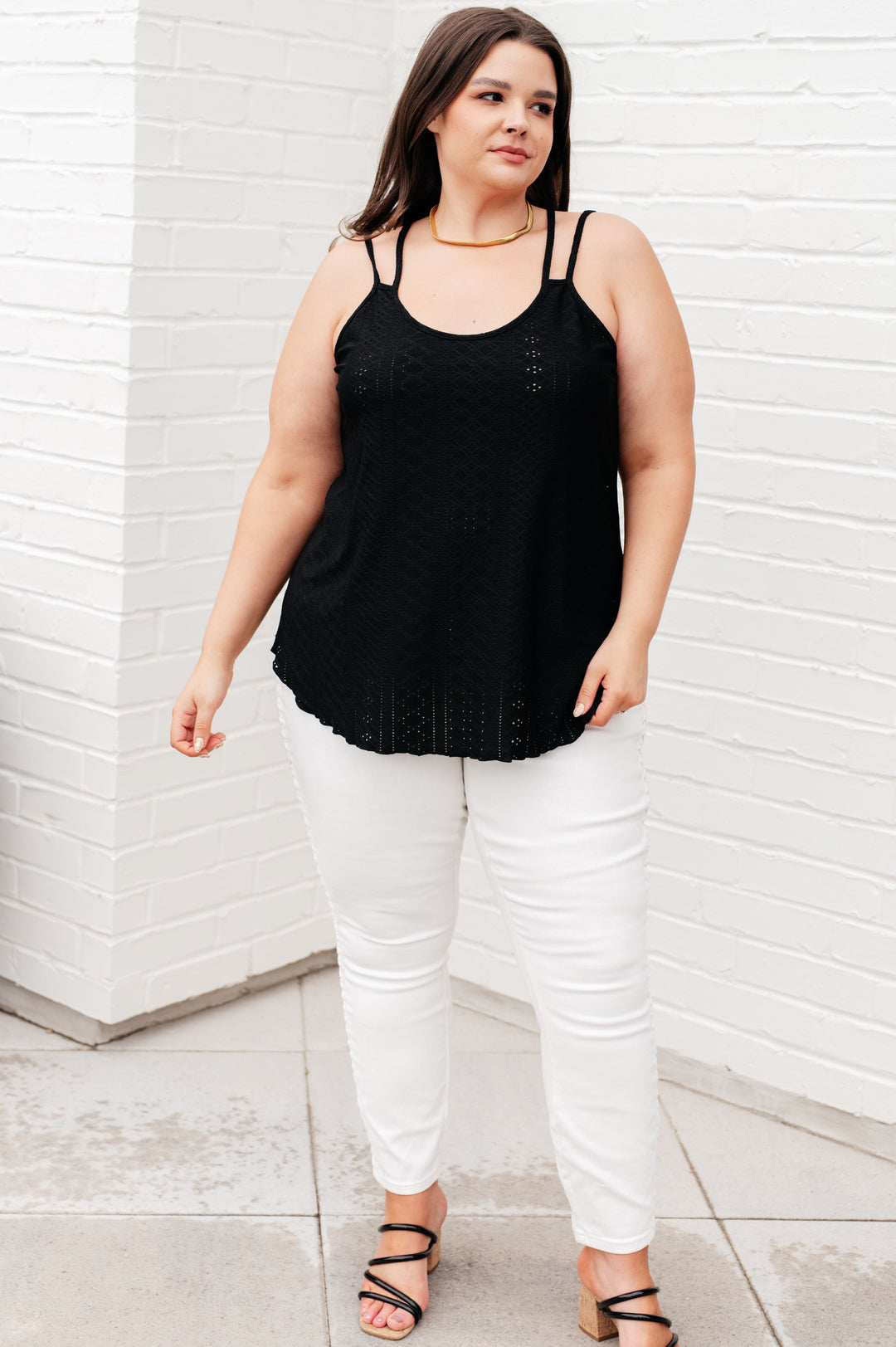 Eye on the Prize Eyelet Tank in Black