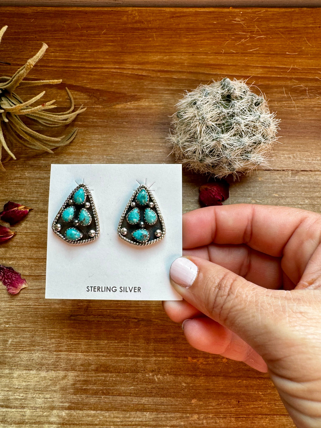 Stud kingman Turquoise Earrings sterling silver