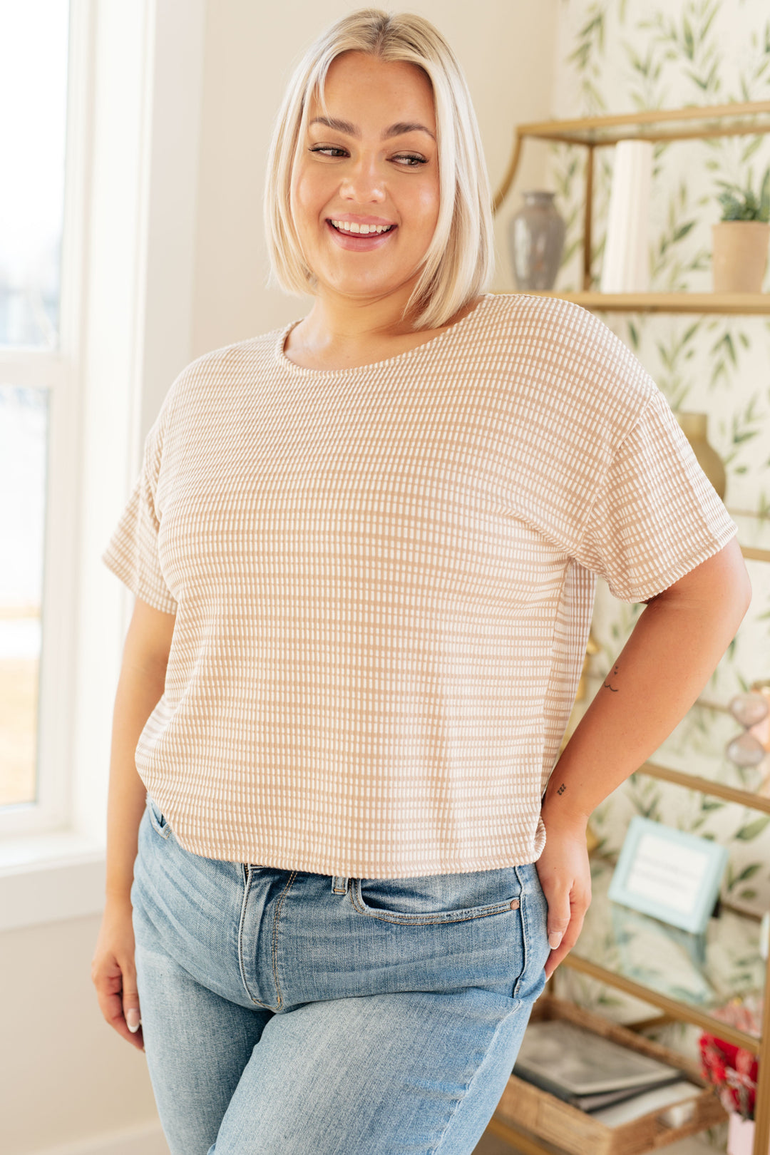 Textured Boxy Top in Taupe