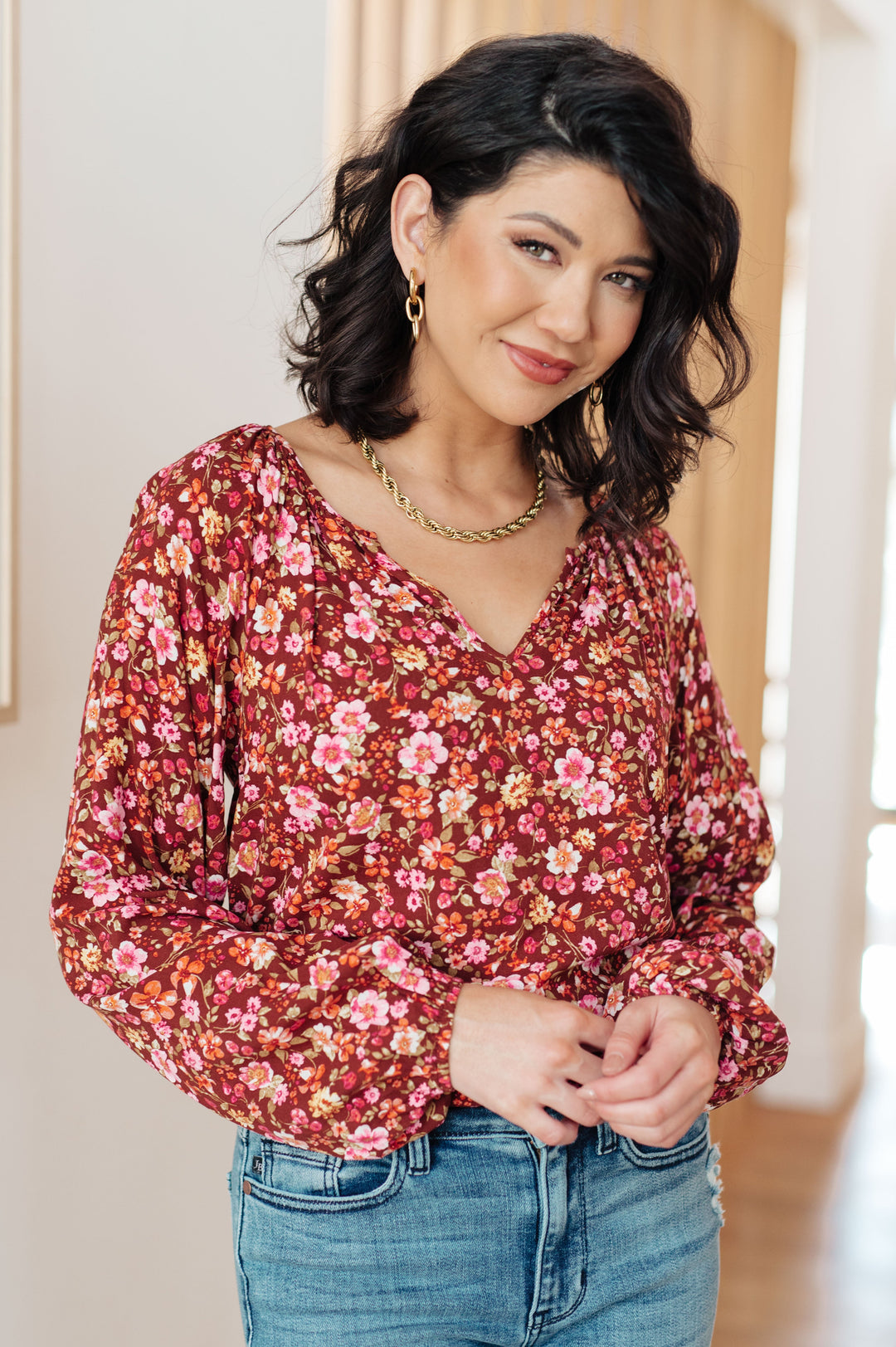 Sunday Brunch Blouse in Rust Floral