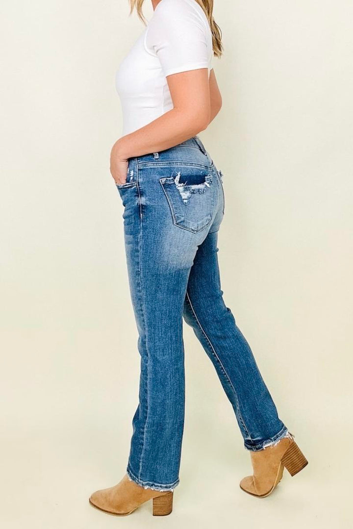 Risen Mid-Rise Straight Jeans