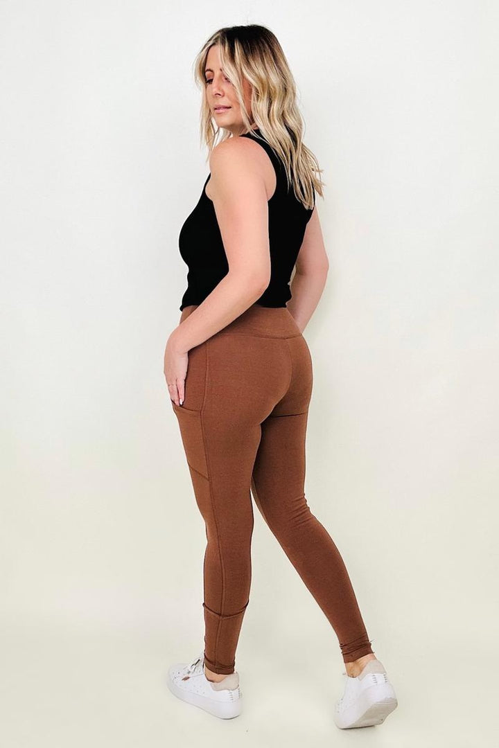 Zenana Cotton Wide Waistband Pocket Leggings